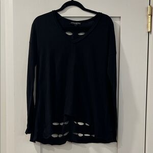Central Park West Black Sweater with open pattern on back, size large